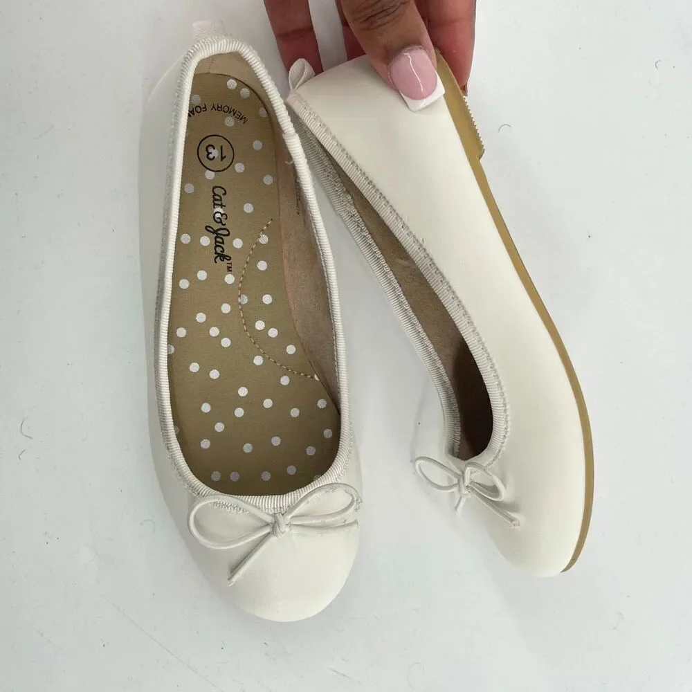 Cat & Jack Girls White Ballet Flats Memory Foam Dress Shoes Size 13